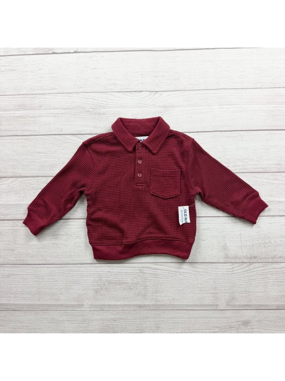 Old Navy Baby Boy Maroon Waffle Knit Polo Front Pocket NWT 12-18 Months